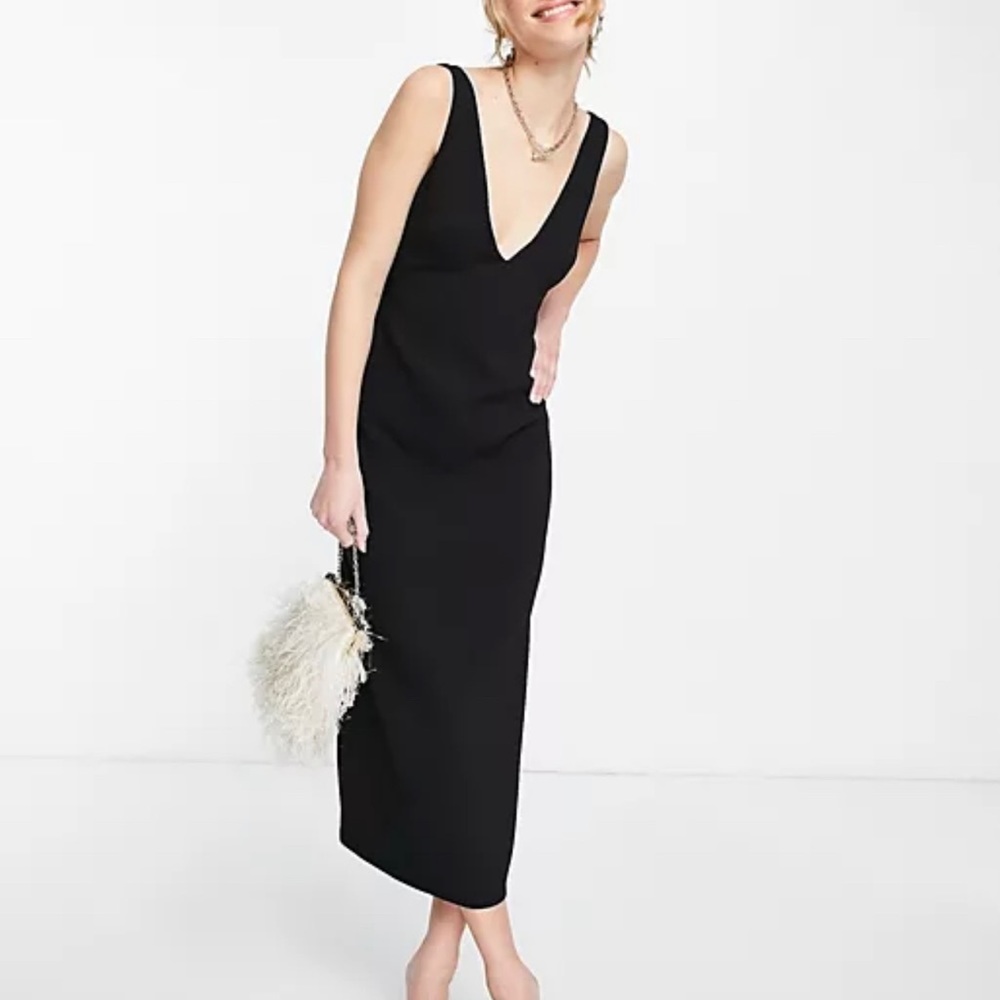ASOS Black V-Neck Midi Dress